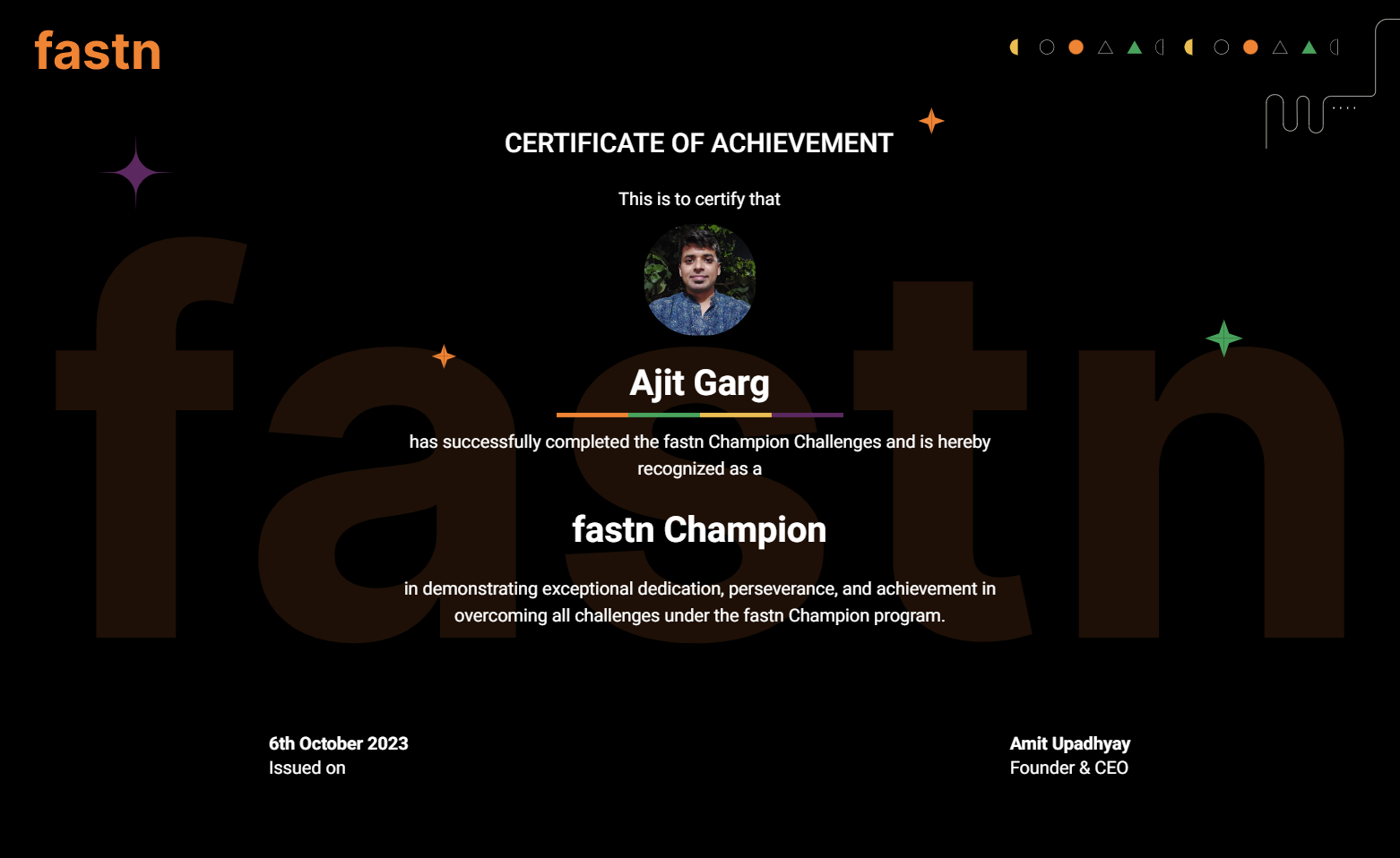 fastn Champion Certificate